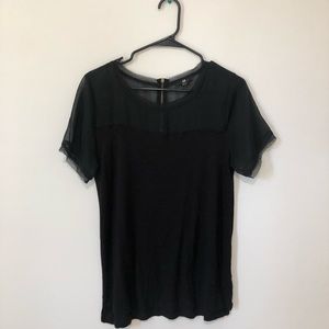 Black H&M Top. Sheer Short Sleeves. M. Gold Zipper